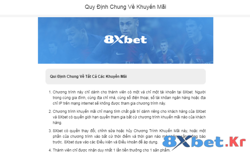 Điều khoản quy định khuyến mãi casino 8Xbet