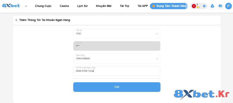Gửi biểu mẫu rút tiền trên 8Xbet
