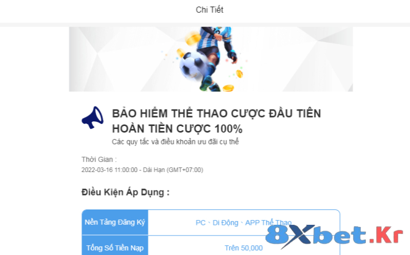 Ưu đãi hoàn trả 100% cược lần đầu cho sản phẩm Thể Thao